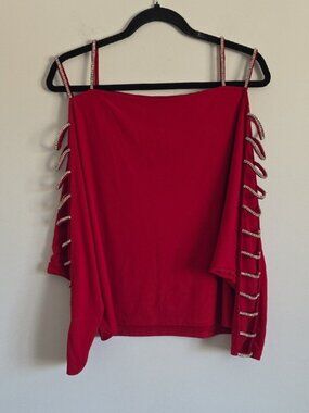 MARCIANO | red Blouse Top cold-shoulder  rhinestone embellishments Sz M